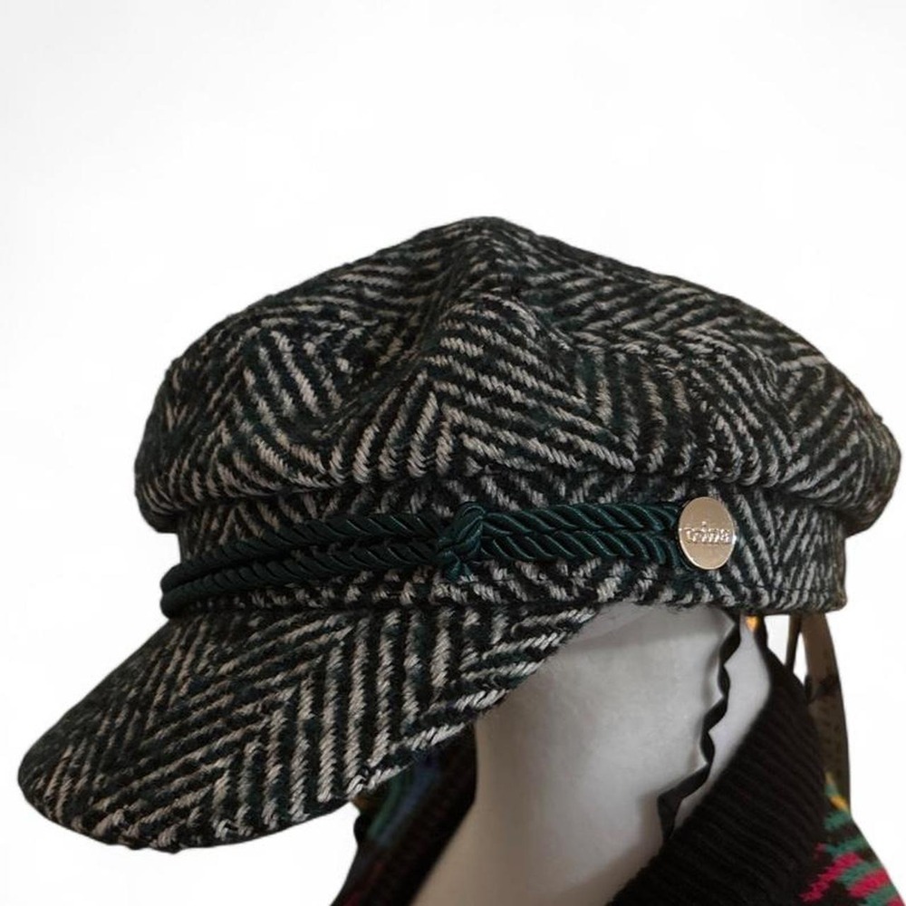 Trina Turk Taylor newsboy Cap Hat Green Herringbone NWT